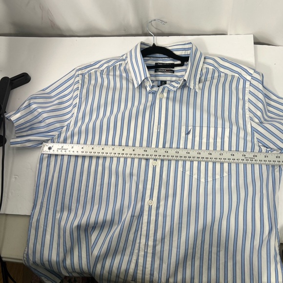 Nautica White and Blue Striped Button Down Shirt - Picture 4 of 11